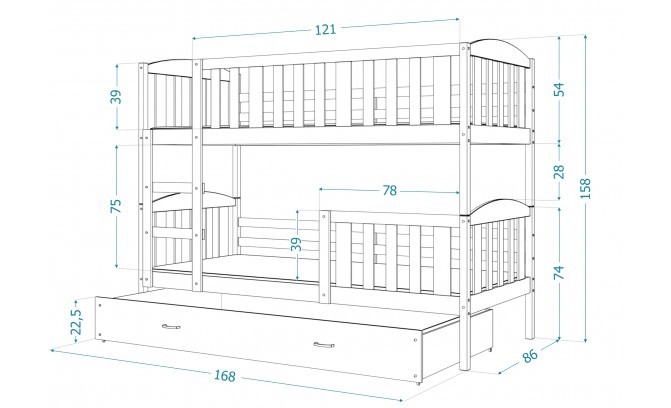 DIVSTĀVU GULTA KUBUS MDF 160/80 bez matračiem